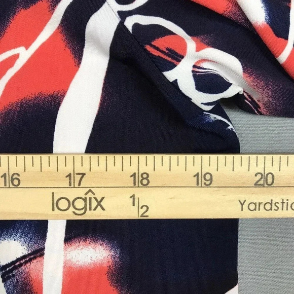 Clara Sun Woo Tunic Top Women Size Medium M Slinky Print 3/4 Sleeve Asymmetrical - Picture 10 of 13